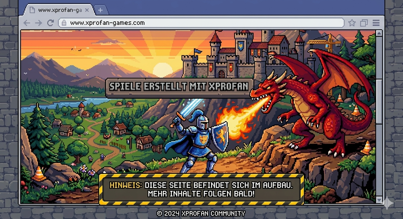 Pixel-Art: Ritter gegen Drache vor Burg